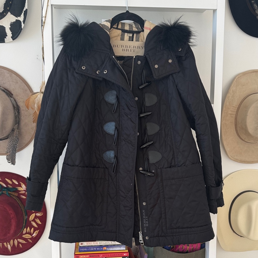 Burberry Brit quilted toggle coat with fur-trim hood